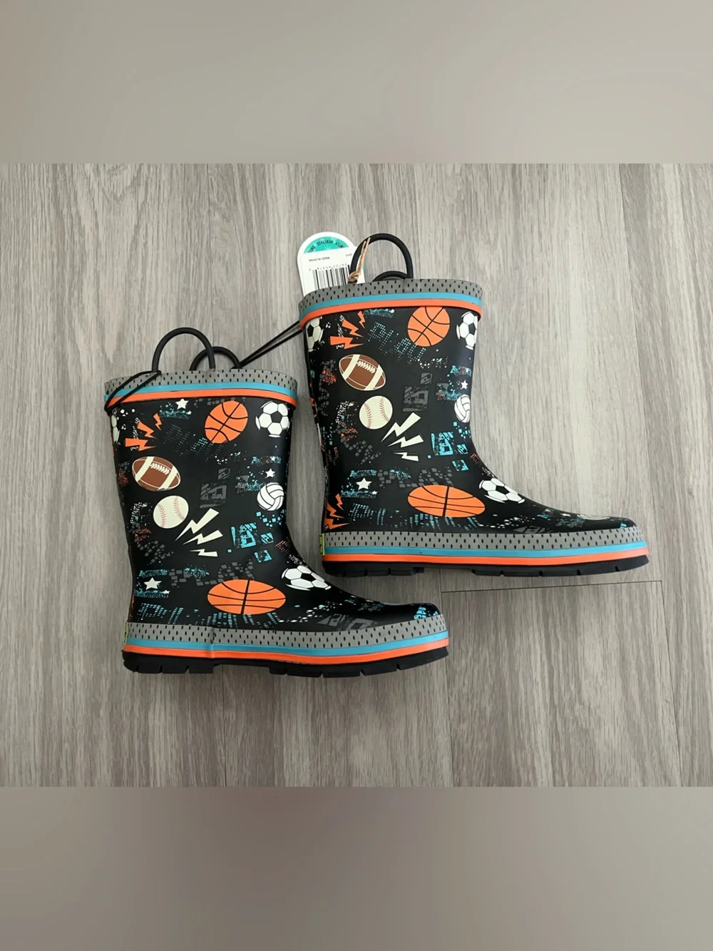 Western Chief Kids Sports Print Rain Boots NWT Black Orange Gray Size 3